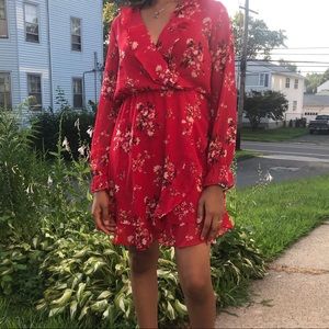 H&M Sheer Red Floral Dress with Ruffles